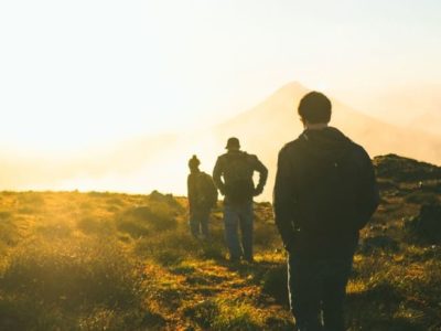 3 person hiking