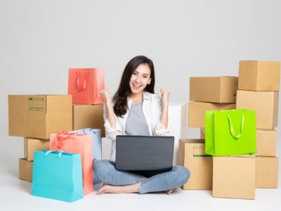 Asia,Woman,Shopping,Online,Concept,with,Laptop